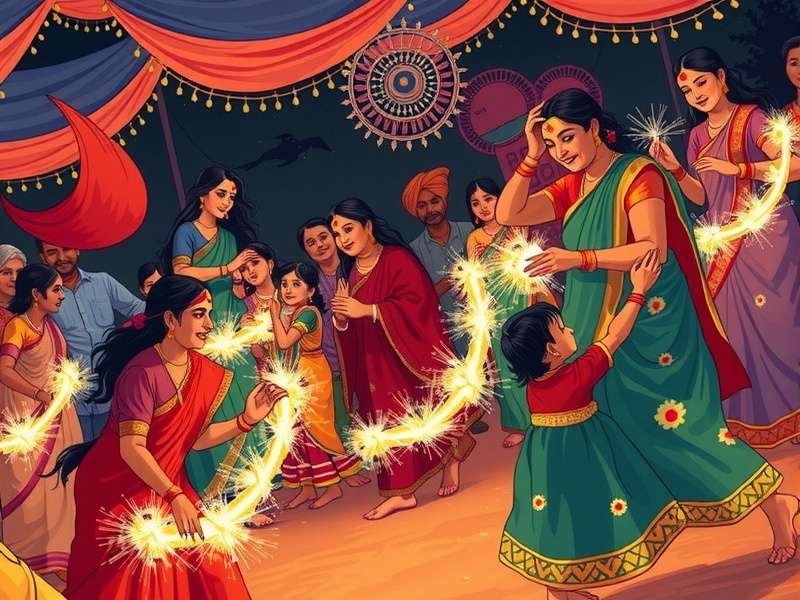 Families playing Navratri Sparkle Mania at a Navratri pandal in Gujarat